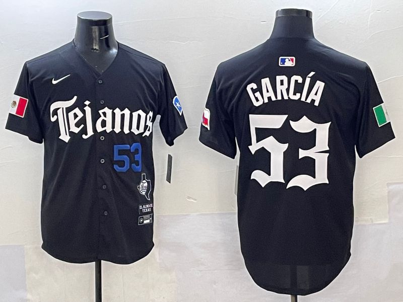Men Texas Rangers #53 Garcia Black Five generations Joint Name 2025 Nike MLB Jersey style 2->texas rangers->MLB Jersey